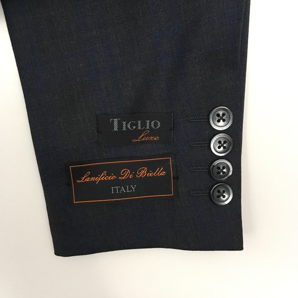 Tiglio mens suit 38s gray blue checks wool 2 piece nwt 2 button italy NWT ea0129 - Picture 4 of 8